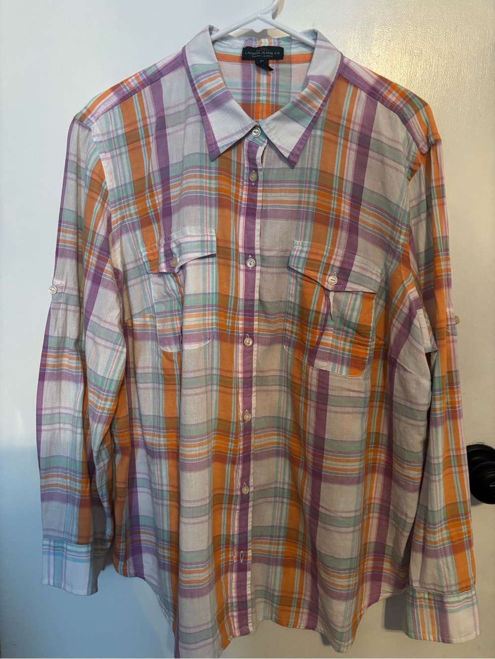 Lauren Ralph Lauren Plaid Roll Tab Button Down Shirt - 2X